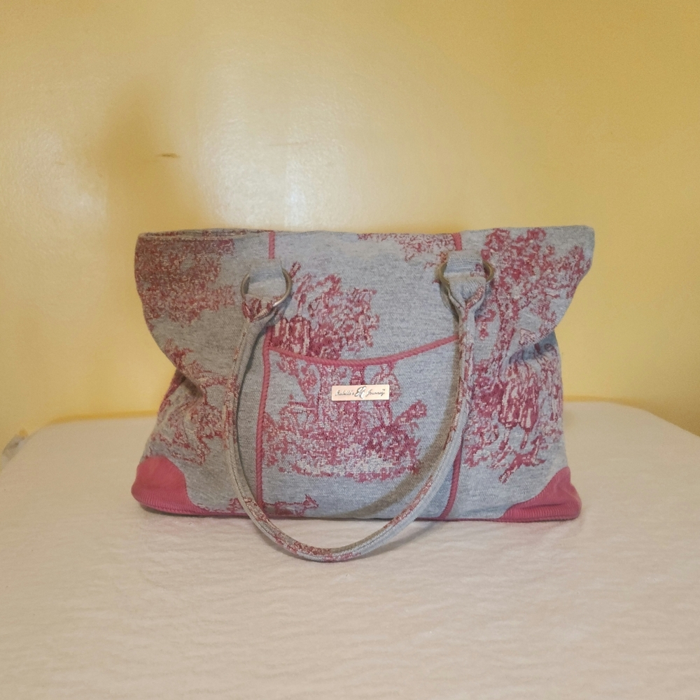 Isabellas Journey blue/pink floral fabric shoulder bag.